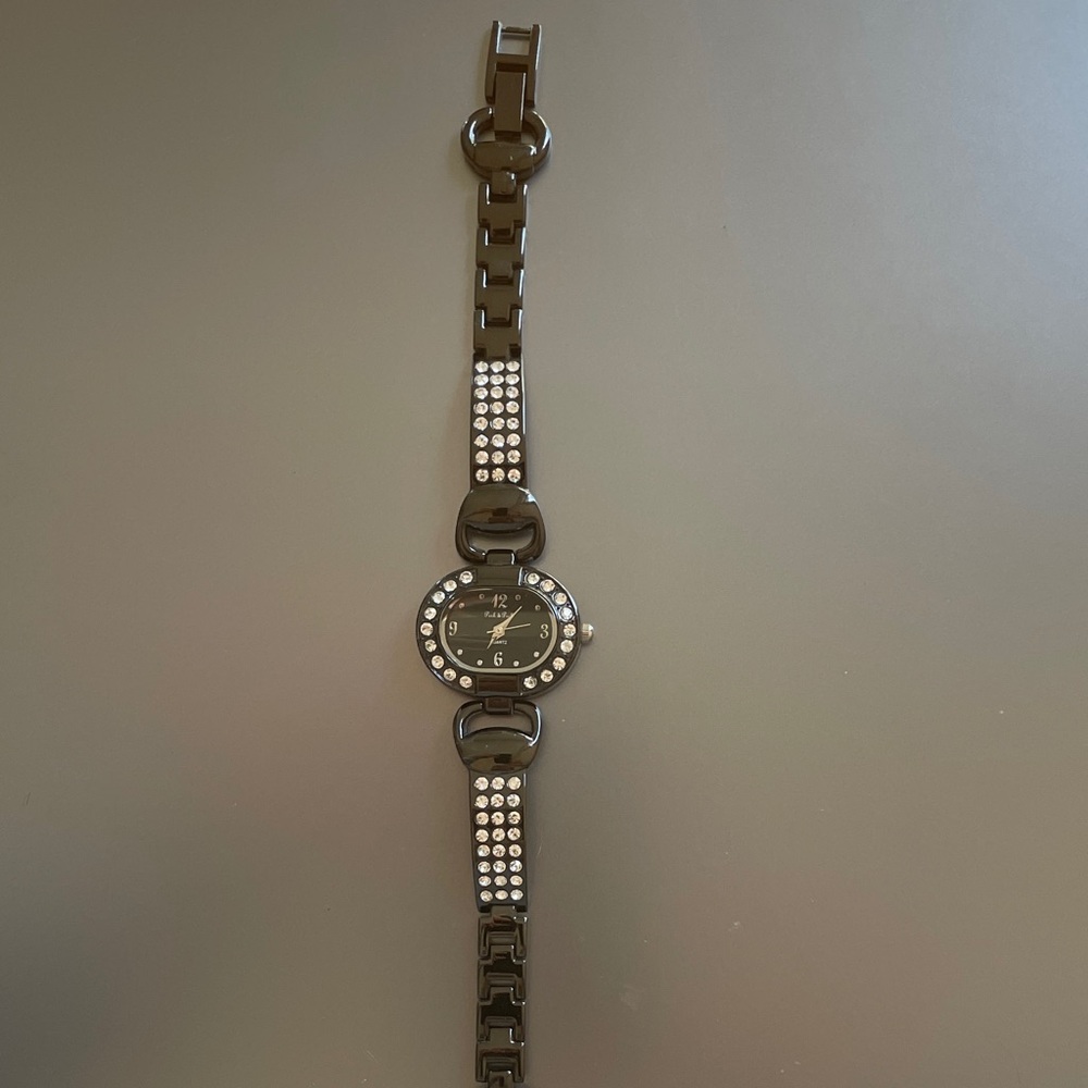 Peck & Peck Black and Silver Women's Watch With Rhinestones